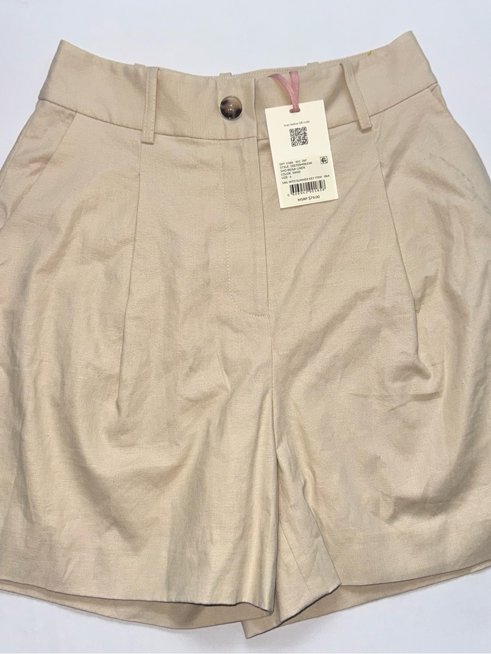 NWT Alex Marie High-Waist Pleated Shorts in Beige Linen Size 4 - Picture 1 of 3